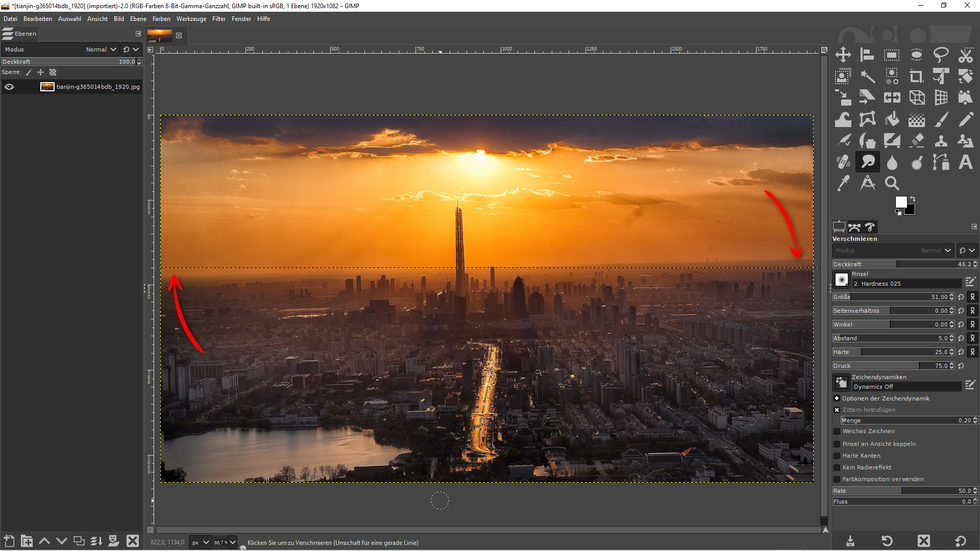 Bild mit schiefem Horizont zum ausrichten mit GIMP