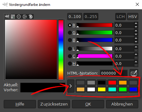 GIMP Farbe ändern Palette
