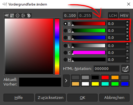 GIMP RGB Kanäle Farbe ändern