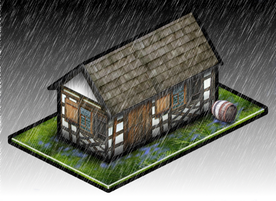Altes Bauernhaus im Regen
