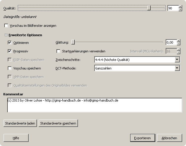 Der Dialog "Als jpeg speichern"