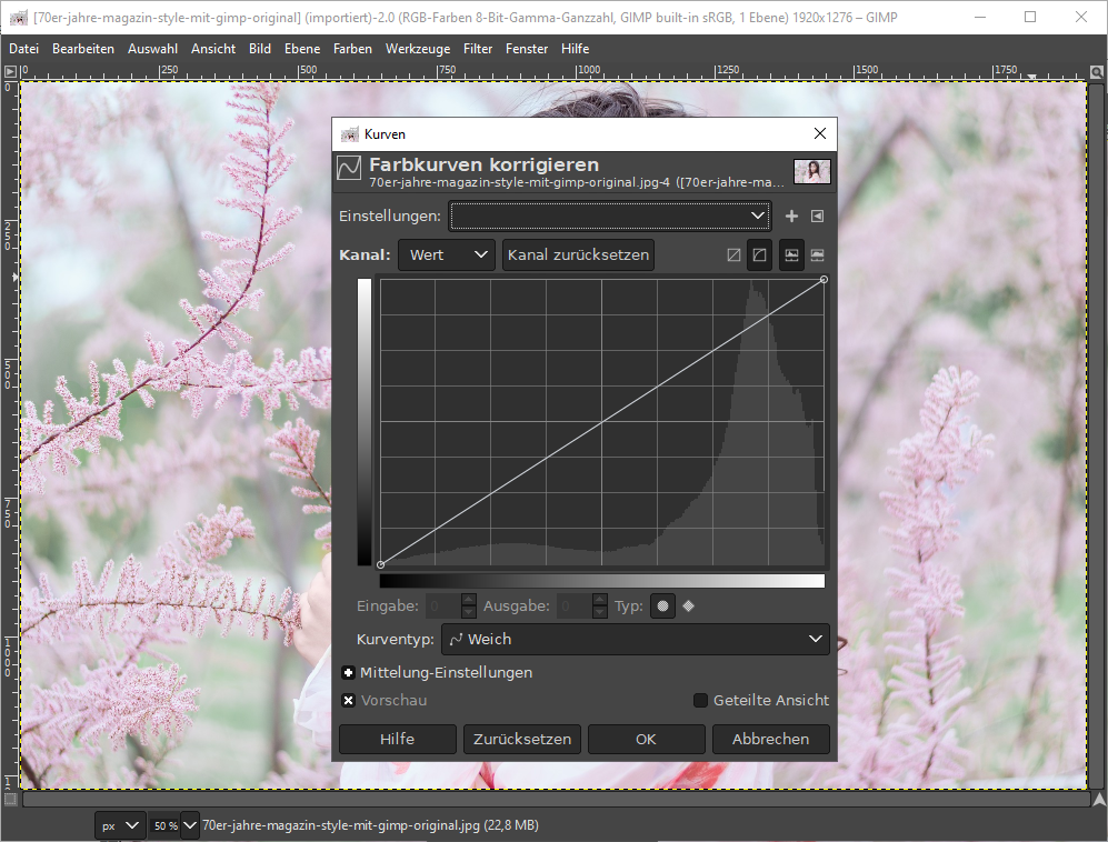 Der Dialog Kurven erscheint