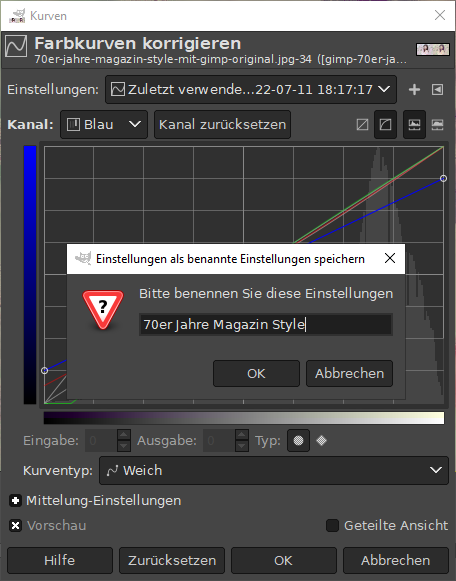 Speichern Sie die Kurve