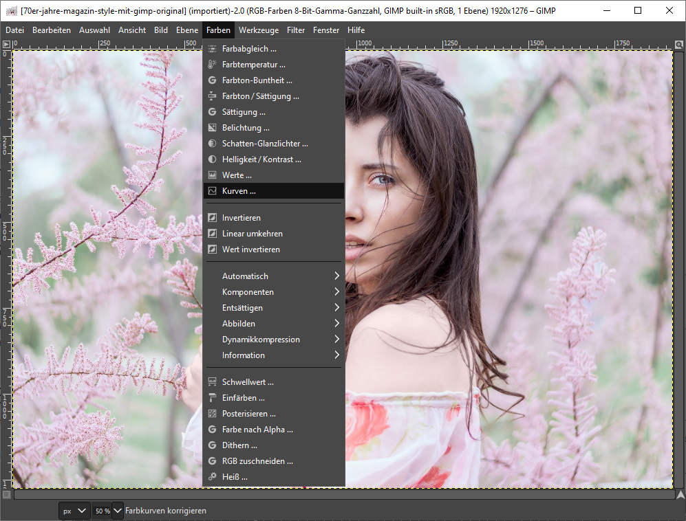 Das Menü Farben - Kurve öffnen