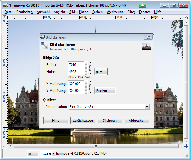 Neue Werte für das Bild um es auf A2 zu skalieren