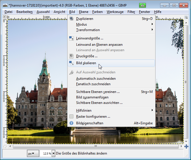 Den Dialog zum Skalieren übder das Menü aufrufen