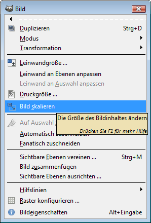 Menü Bild - Bild skalieren
