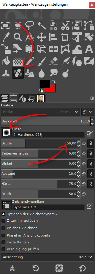 GIMP Werkzeugeinstellung Heilen