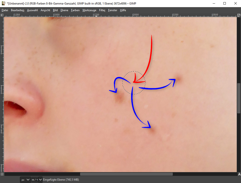 GIMP Leberflecken entfernen Reihenfolge