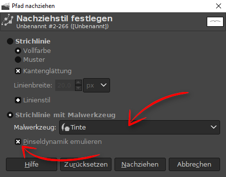 GIMP Dialog Pfad nachziehen