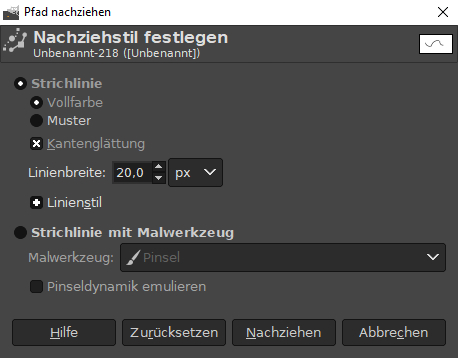 GIMP Pfad nachziehen Dialog