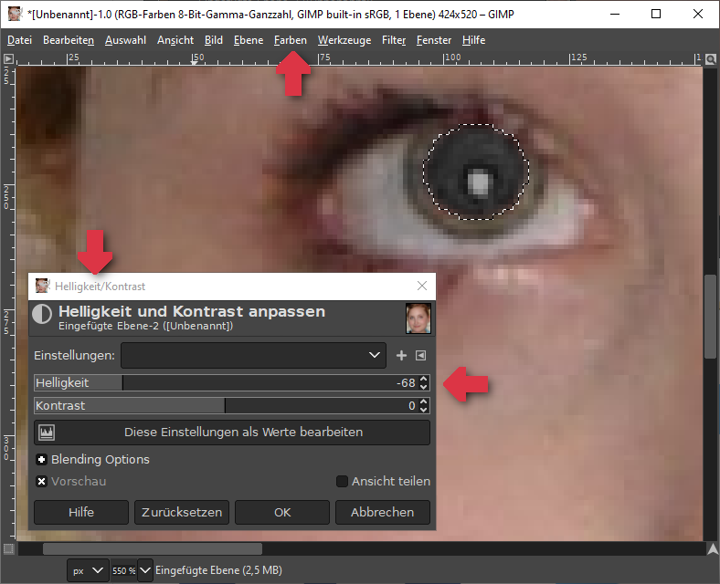 Die Helligkeit etwas reduzieren, jedoch niemals schwarz werden lassen