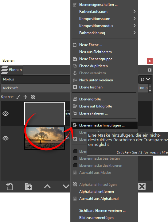 GIMP Ebenenmaske anlegen