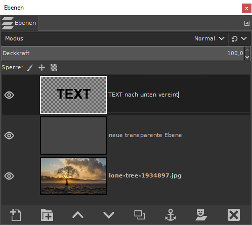 GIMP Text erzeugen mit Ebene vereinen