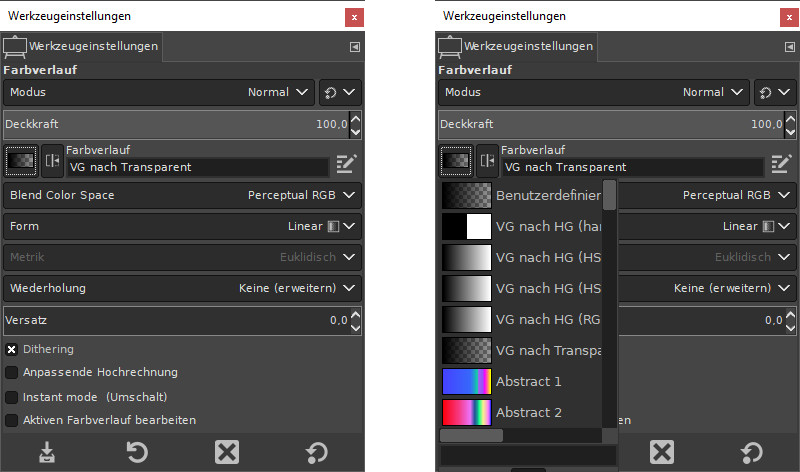 GIMP Einstellung des Verlaufs
